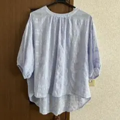 レディース 七分袖トップス 透け感あり ブルー Lサイズ