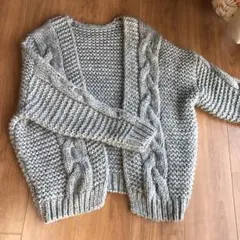 土日限定価格　ニット カーディガン 長袖 ケーブル編み　グレー