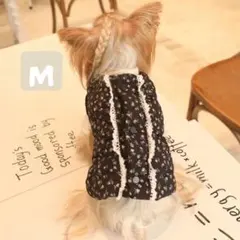 花柄 キルティングペット服 M 秋冬ベスト