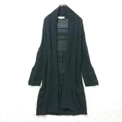 グローブ ロングカーディガン ロールアップ ケーブルニット ショールカラー
