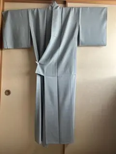 鈴乃屋 単衣 正絹 墨流し 裏面江戸小紋 両面染め 居敷当て付 青 裄68