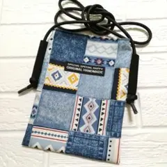 デニム風 オルテガ柄 ☆ ショルダーバッグ ☆ ハンドメイド ☆ スマホケース