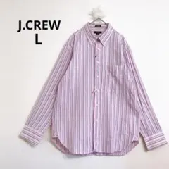 ジェイクルー ストライプ長袖シャツ 総柄 ボーダー ピンク ボタンダウン L