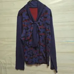 NONA 花柄プリント フロントタイ付きニット 長袖