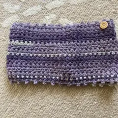 紫系 編み物 マフラー ボタン付き