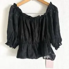 新品　mily bilet　ミウィビレット　★カットソー　黒　透かし柄　Mサイズのサムネイル