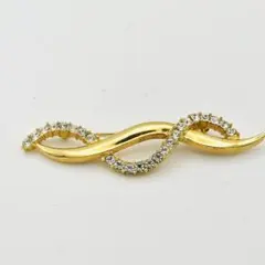 極美品 AVON エイボン ブローチ ゴールド ラインストーン 波 リボン 希少