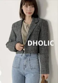 DHOLICウール混チェッククロップドジャケット