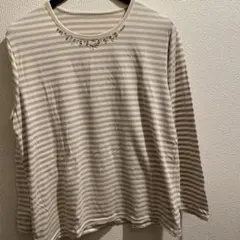 【美品】ストライプ柄長袖チュニック ベージュ