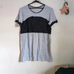 グレー×ブラック 半袖カットソーのサムネイル