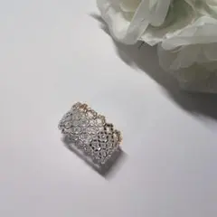 ハンドメイド ビーズリング シルバー×ゴールド レース編み 再販