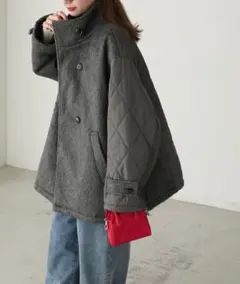 2wayシャギー×キルト切替スタンドネックコート