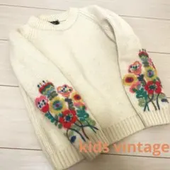 vintage 古着　花刺繍　ウールセーター　9-10歳