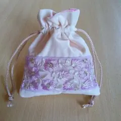 インド刺繍リボン ミニ巾着 No.8