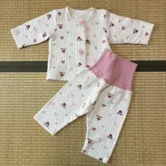 ベビー パジャマ 80 ハート柄 長袖 腹巻き付き　しまむら