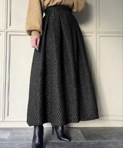 JUNOAH 《ジュノア》チェックジャガードタックスカート◆ブラック◆L