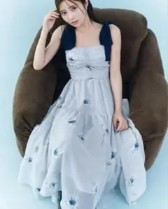 新品　SNIDEL プリントショルダーリボンワンピース　フラワー