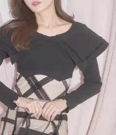 tocco closet ビックカラーバックレースアップ長袖ドッキングワンピース