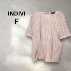 インディヴィ　INDIVI Ｆ　ピンク　シャツ　ブラウス　ストライプ　半袖