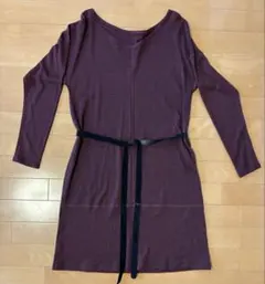 【未使用品】LOUNIEパープル 長袖 ワンピース ウエストリボン付き