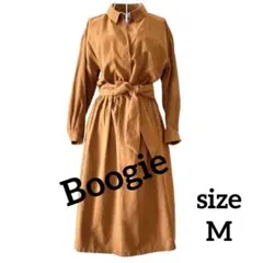 Boogie ブラウン シャツドレス リボンベルト付き 長袖 M