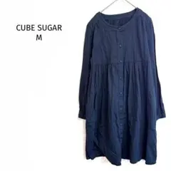 キューブシュガー コットン長袖ワンピース ナチュラル ギャザー切替 ゆったり