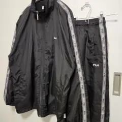 【FILA】フィラ 裏起毛 ジャージ 上下 セットアップ LL  黒  ナイロン