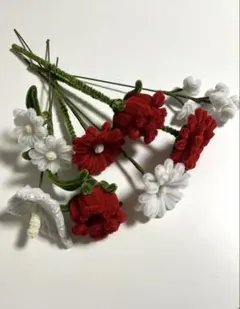 枯れないお花 モールフラワー ブーケ ハンドメイド レッド＆ホワイト