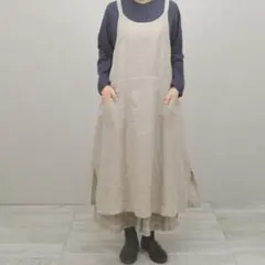 ubasoku ウバソク 生地洗いリネンピンタックジャンパースカート 麻100