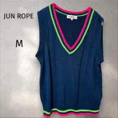 【480円均一】ジュン&ロペ＊ ゴルフ ニットベスト 【M】ネイビー ライン入り