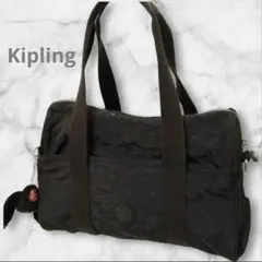 【Kipling】黒 ナイロン マスコット付き ハンドショルダーバッグ
