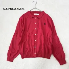USポロアッスン カーディガン 襟あり 刺繍 大人カジュアル L レッド