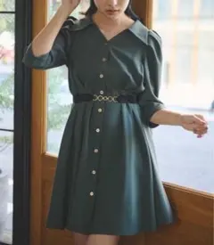 REDYAZEL シャツ襟7分袖パワショルミニワンピース