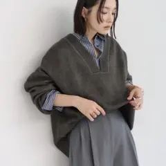 ディープVネックニット チャコールグレー Bonjour Sagan レディース