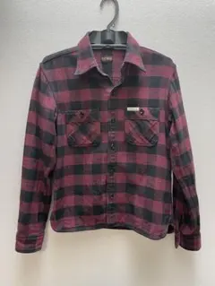 美品 USED FLAT HEAD ヘビーネル ネルシャツ 赤黒 34のサムネイル