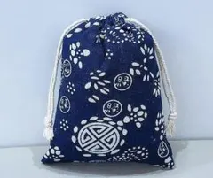 ネイビー 花柄プリント 巾着袋5枚セット