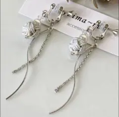 水引玉結び/螺旋とチェーンイヤリング