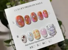 850.現品ネイルチップ　ちぐはぐ個性派らくがきニュアンスネイル　原宿