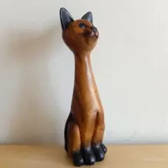 높이 38 센티미터!고양이 애호가를 위한 빈티지 우드 크래프트 목각 고양이 오브제