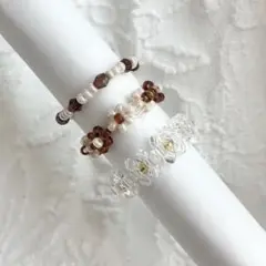 【タイムセール】ブラウンビーズリングセット˖ ׄ ݂ ✿