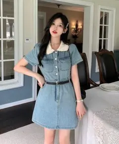 大きいサイズ レディース デニム　ワンピース　春夏 秋 新品 半袖