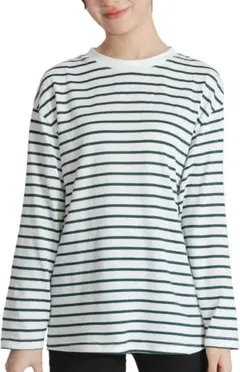 ボーダー カットソー トップス 長袖 tシャツ ボーダート グリーン ホワイト