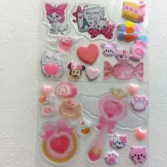 ディズニー　マリーちゃん　ミニー　ぷくぷくシール　立体　ピンク　おすそ分け　♡