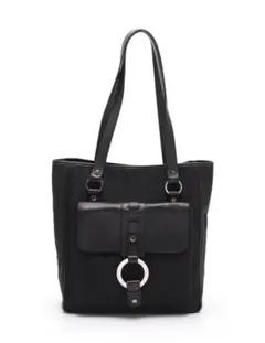 BVLGARI トートバッグ ロゴマニア 黒 キャンバス レザ－レディースのサムネイル