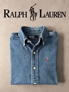 【定番】Ralph Lauren ボタンダウン デニム シャツ 半袖 140 紺