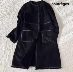 courrèges クレージュ ムートン調 ロングコート ブラック