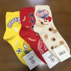 韓国靴下☆ユニークソックス☆スナックシリーズ☆３足セット☆カラフルカラー
