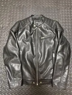 再出品ZARA ブラックレザーシングルライダースジャケット USA XL
