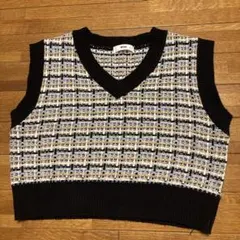 WEGO チェック柄 ニットベスト ブラウン