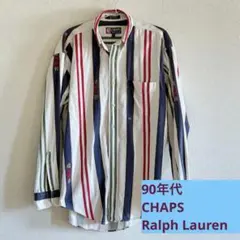 90s極美 CHAPSラルフローレン 身幅60洗濯 刺繍ストライプシャツ L相当